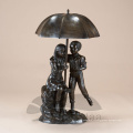 Sculptures en forme d&#39;enfants Bronze Boy and Girl Umbrella Fountain